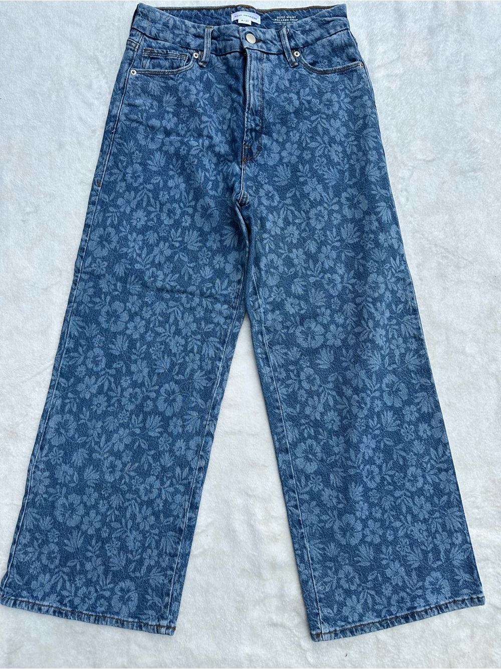 Good American Good Waist Cropped Palazo in Hibiscus size 4